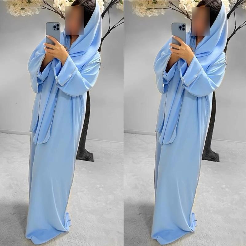 Elegant Soft Touch Gold Stitch Abaya Dress with Matching Scarf – Perfect for Modest Fashion, Ramadan & Eid Gift