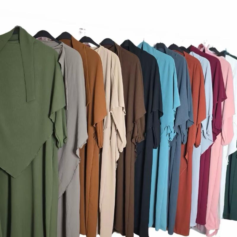 Women's Two-Piece Abaya Khimar Set ā Crepe Maxi Dress with Hijab, Elastic Cuffs & Side Pockets Perfect for Umrah & Everyday Modesty | 56" Standard Size