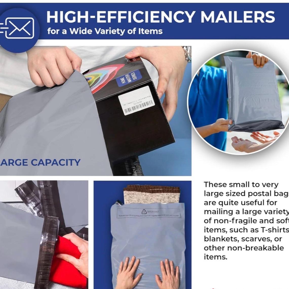100-Pack Grey Self-Seal Mailing Bags Flyers β Assorted Sizes, Durable Shipping Envelopes for All Products"