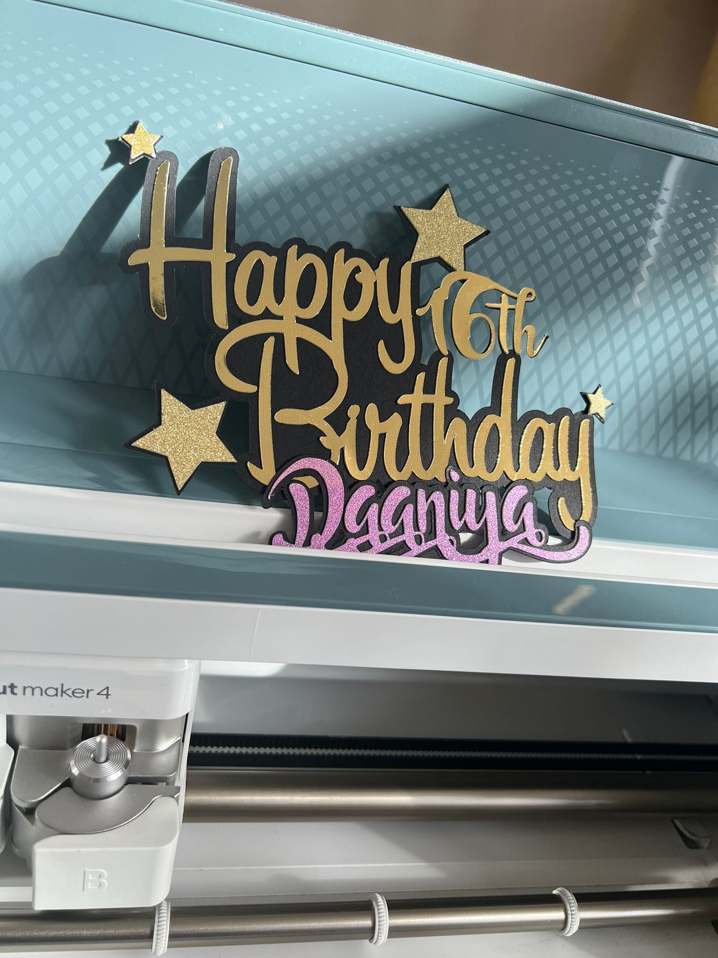 Glitter Cardstock Cake Topper | Custom Name & Age Decoration | Personalized with Wooden Stick For Birthday, Wedding and Engagement Events