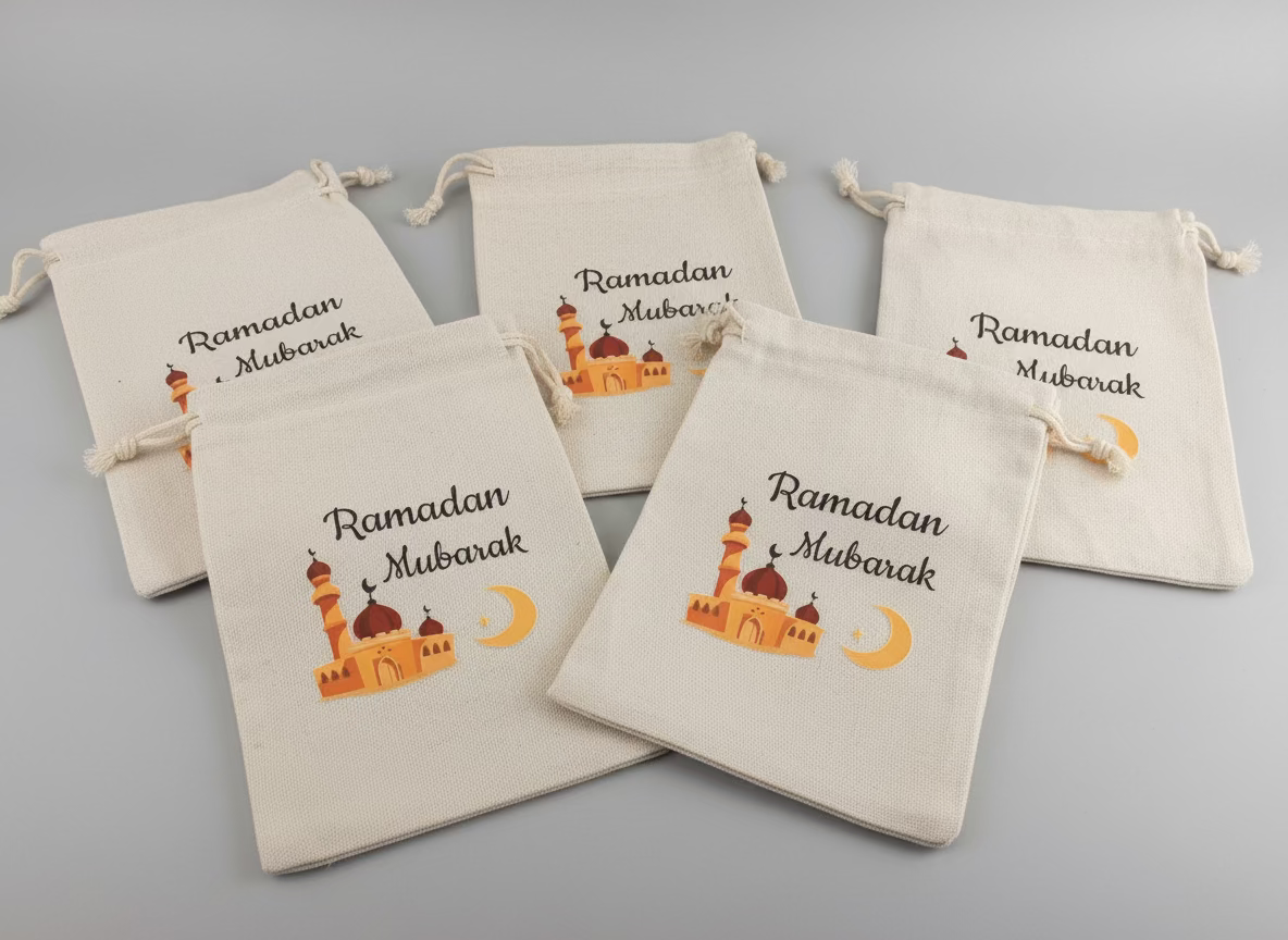 Ramadan Mubarak small canvas pack of 5 gift bags for children