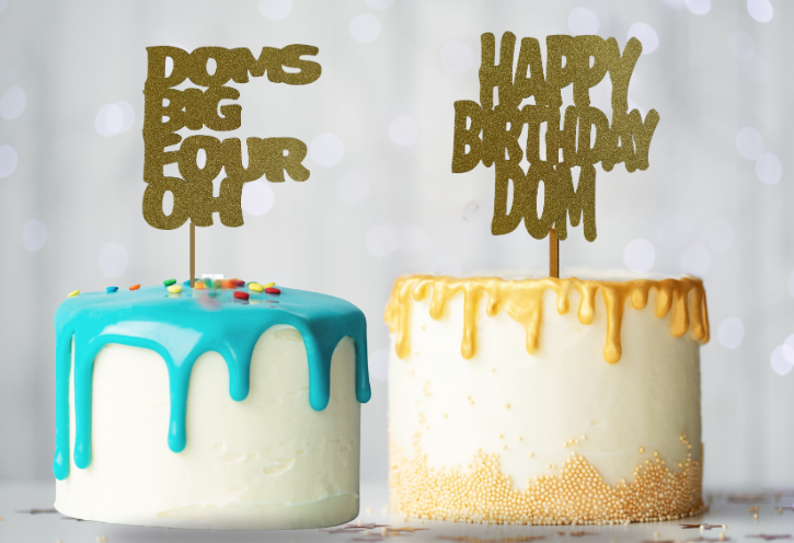 Glitter Cardstock Cake Topper | Custom Name & Age Decoration | Personalized Message Party Topper with Wooden Stick