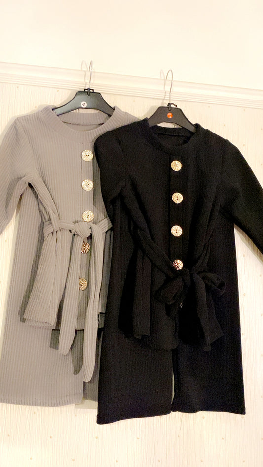 Girls 2pc Set Warm Winter Coord with Gold Buttons and Ribbed Texture velvet 3-14 years