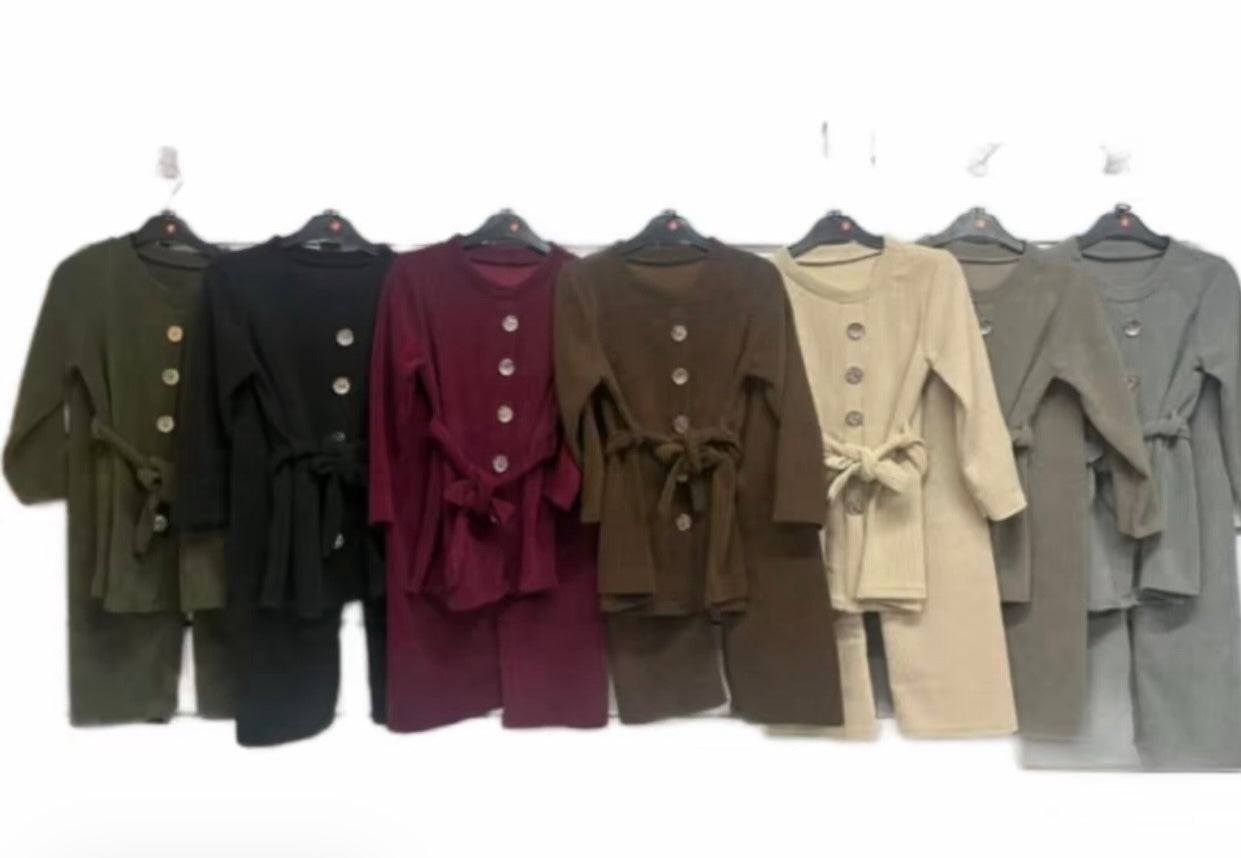 Girls 2pc Set Warm Winter Coord with Gold Buttons and Ribbed Texture velvet 3-14 years