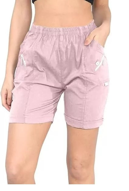 Ladies' Stretchy Capri Shorts – Comfy Summer Short Pants in Cherry Berry – Sizes 8-24 Womenswear