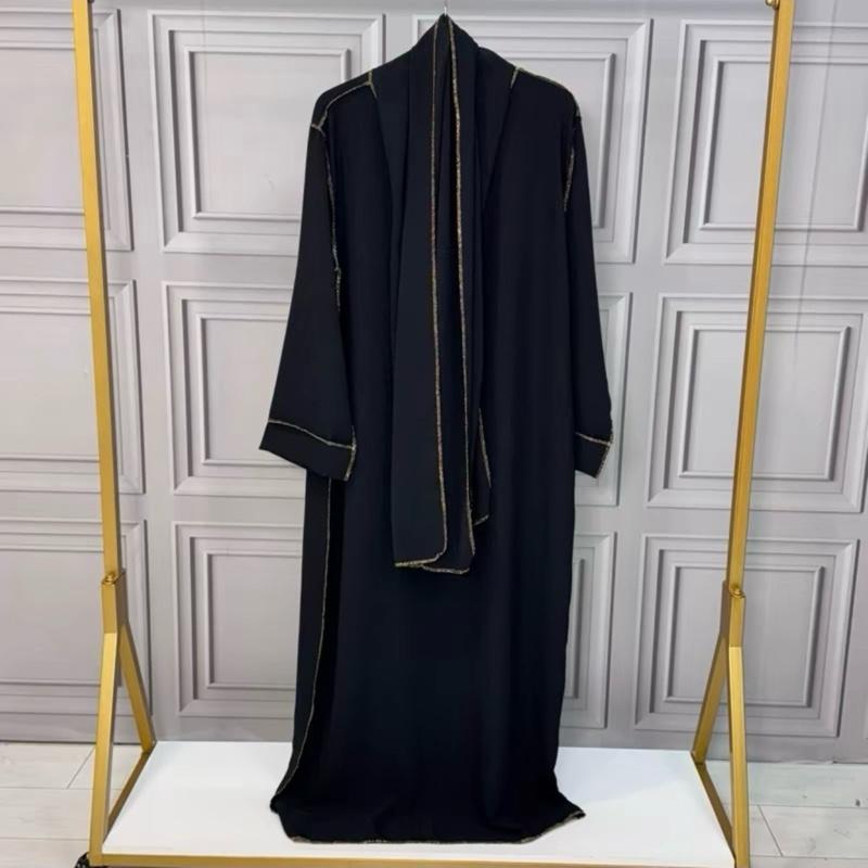 Elegant Soft Touch Gold Stitch Abaya Dress with Matching Scarf – Perfect for Modest Fashion, Ramadan & Eid Gift