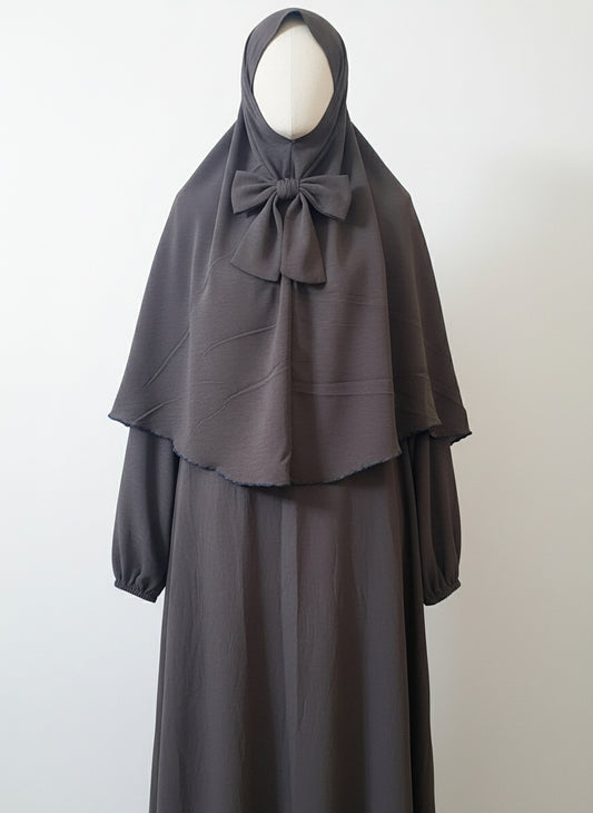 Kids' Two-Piece Abaya Set – Crepe Maxi Dress Khimar with Hijab, Elastic Cuffs | Ideal for Eid & Everyday Use