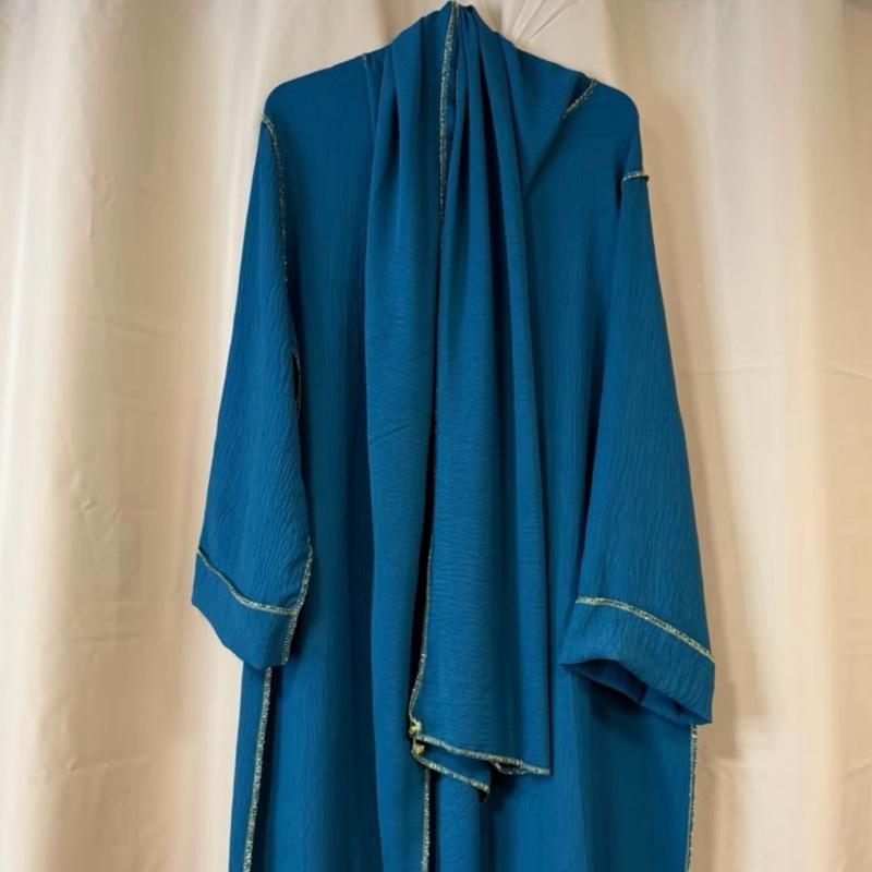 Elegant Soft Touch Gold Stitch Abaya Dress with Matching Scarf – Perfect for Modest Fashion, Ramadan & Eid Gift