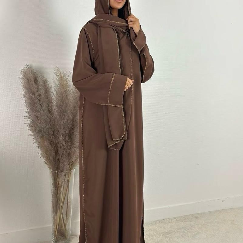 Elegant Soft Touch Gold Stitch Abaya Dress with Matching Scarf – Perfect for Modest Fashion, Ramadan & Eid Gift