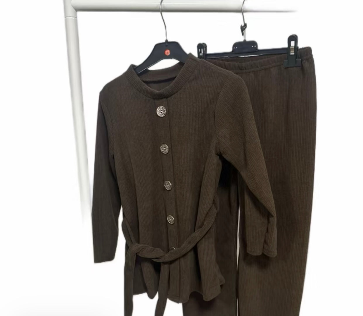 Girls 2pc Set Warm Winter Coord with Gold Buttons and Ribbed Texture velvet 3-14 years