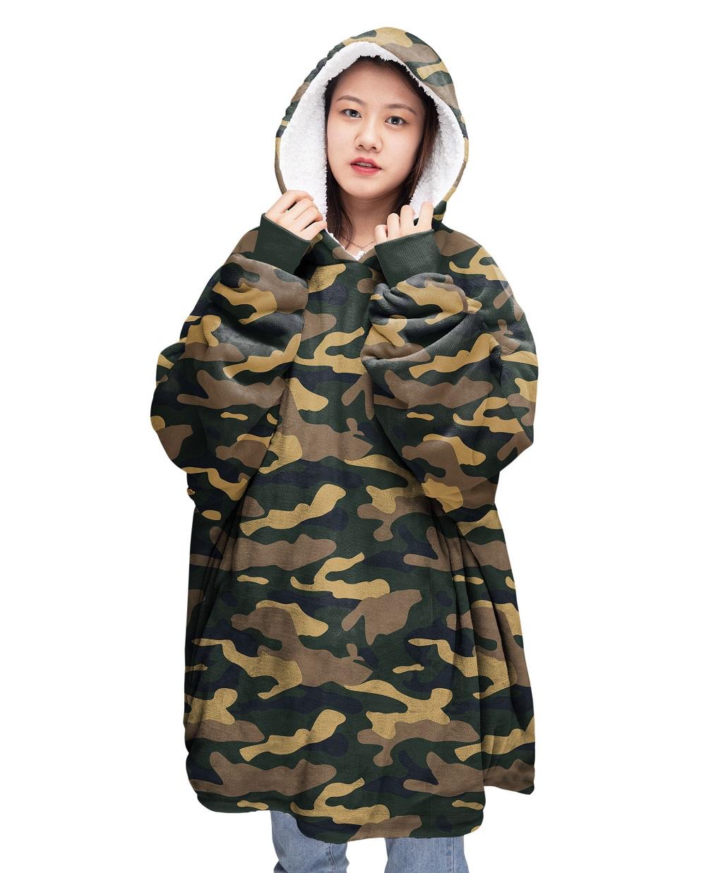 Women Oversized 91x87CM Tartan Hoodie Blanket Chunky Sherpa Plush Soft Cosy Warm