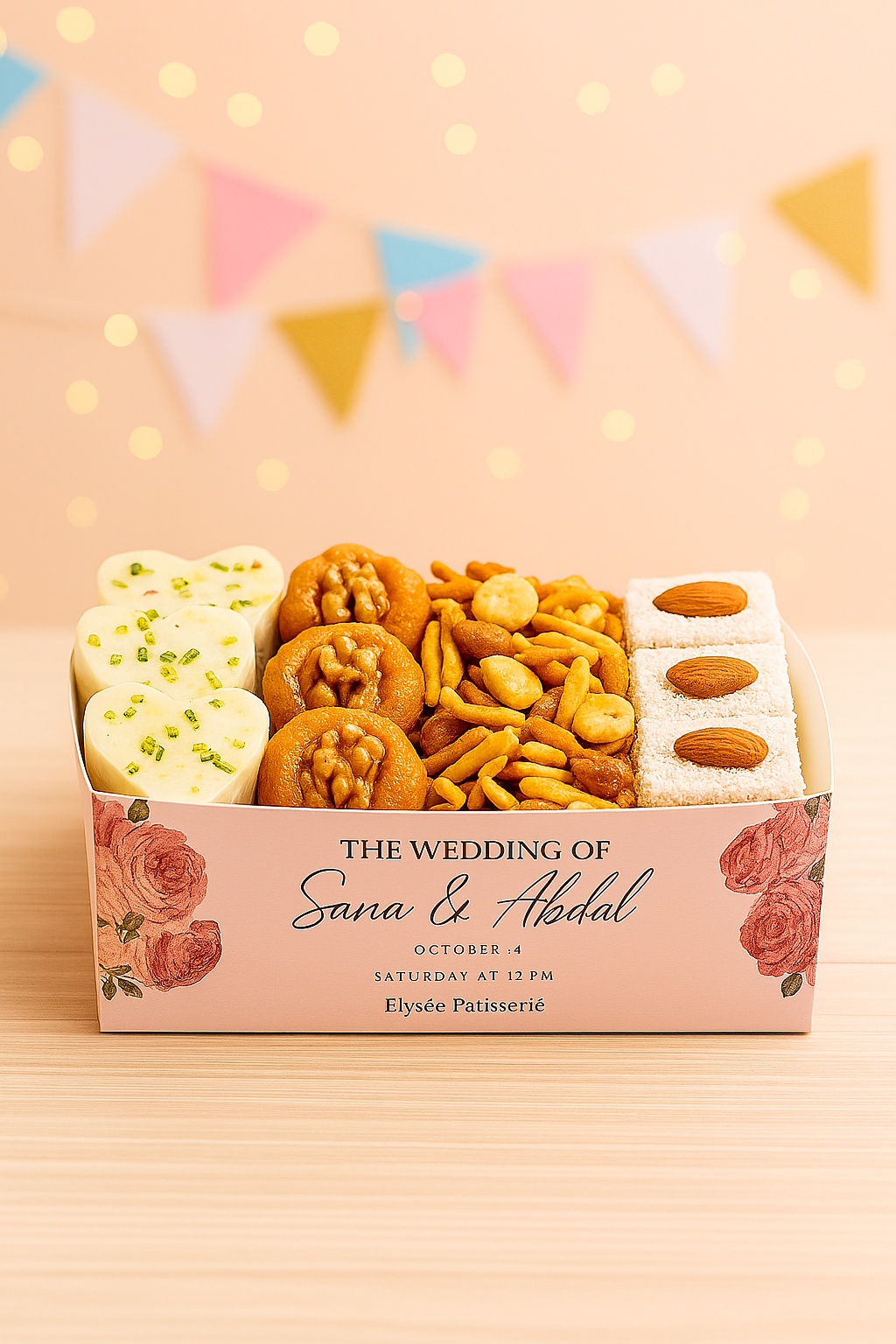 Custom Name Wedding & Anniversary Serving Trays – Personalized Paper Food & Snack Trays (Pack of 20)