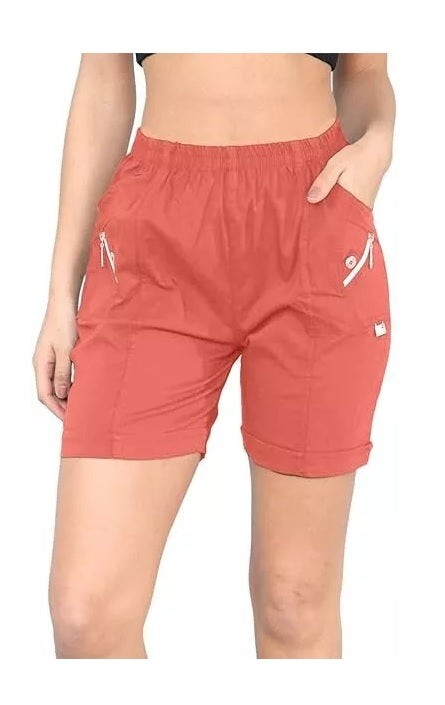 Ladies' Stretchy Capri Shorts – Comfy Summer Short Pants in Cherry Berry – Sizes 8-24 Womenswear