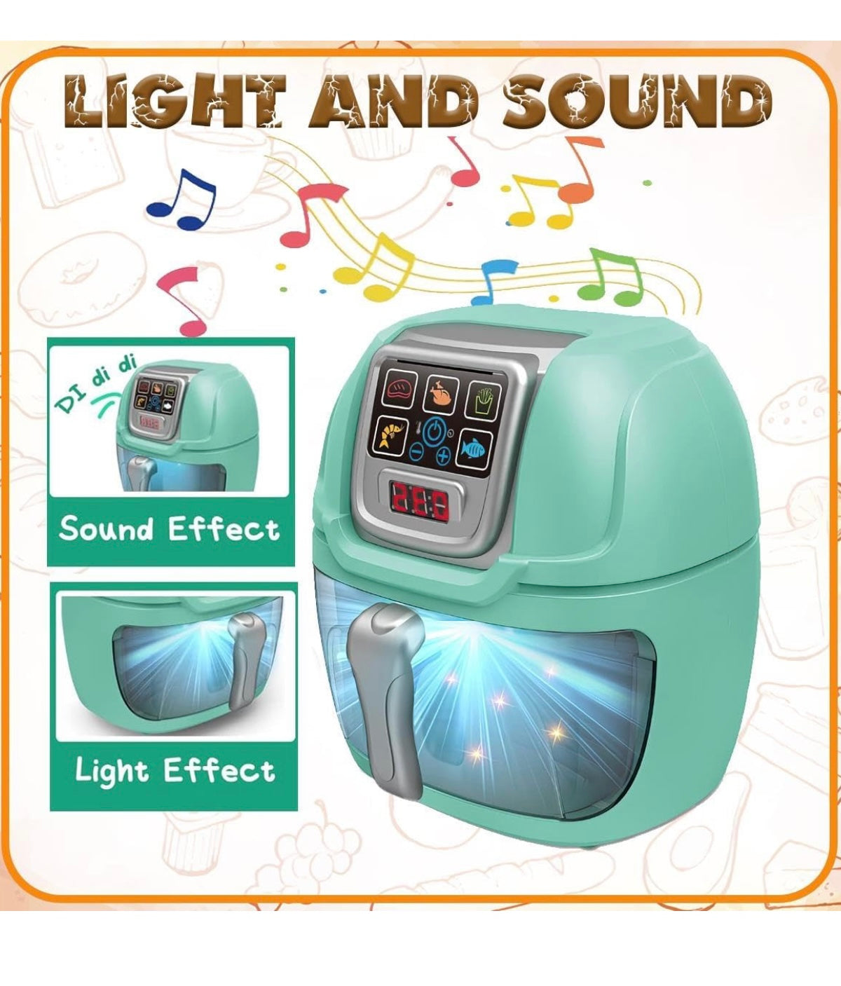 Kids Kitchen Air Fryer Toy Set - Realistic Light & Sound Pretend Play Cooking Set for Boys & Girls, Educational Role Play Kitchen Toy for Toddlers Ages 3+
