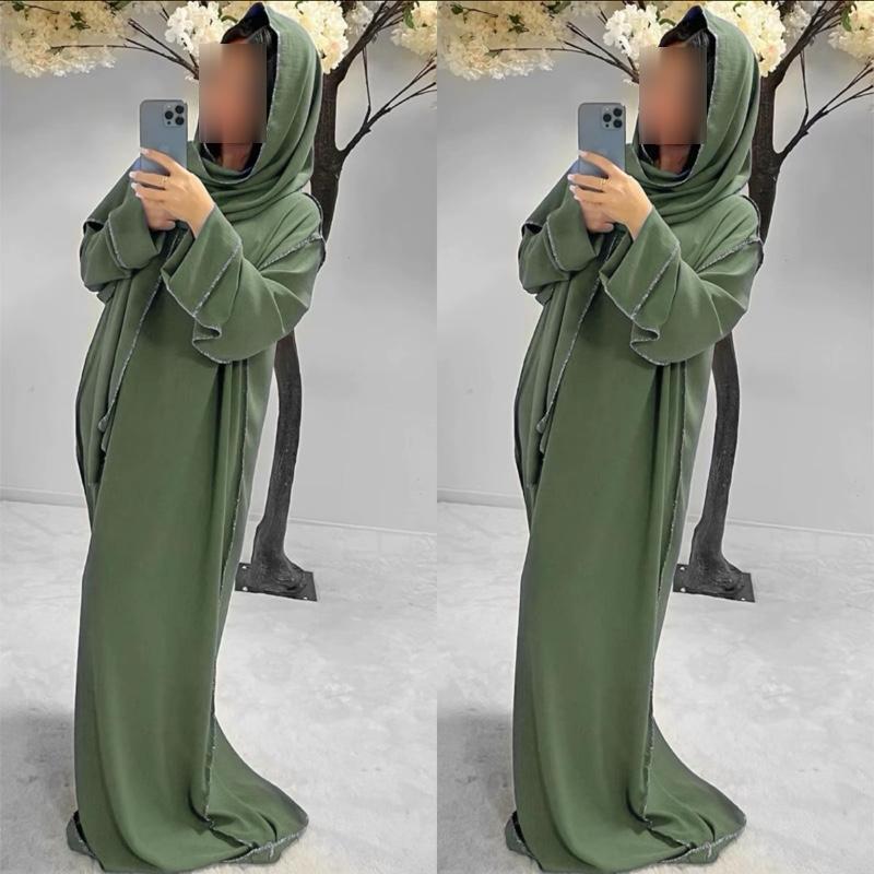 Elegant Soft Touch Gold Stitch Abaya Dress with Matching Scarf – Perfect for Modest Fashion, Ramadan & Eid Gift