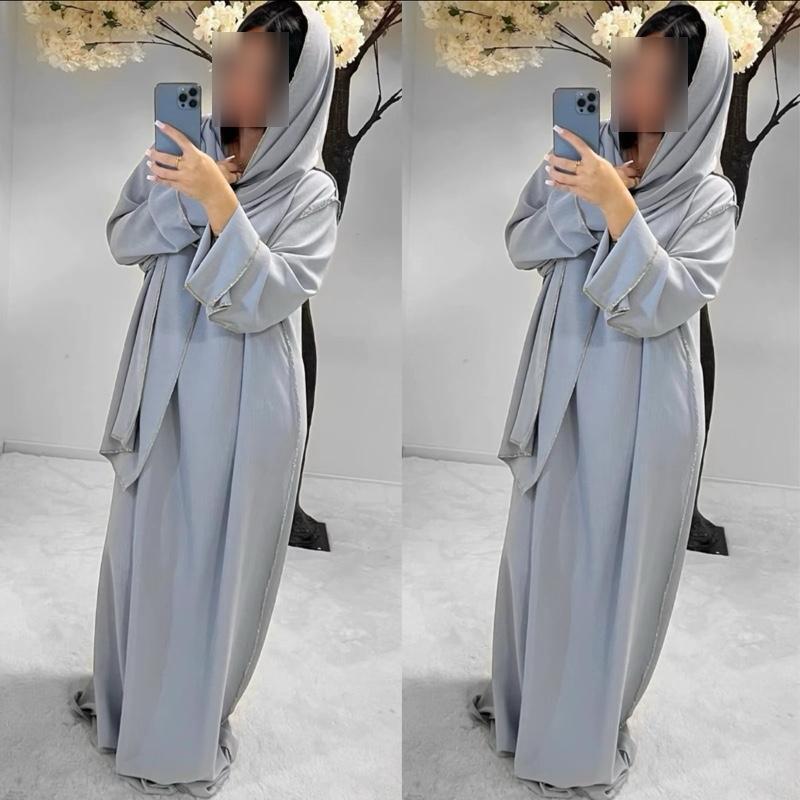 Elegant Soft Touch Gold Stitch Abaya Dress with Matching Scarf – Perfect for Modest Fashion, Ramadan & Eid Gift