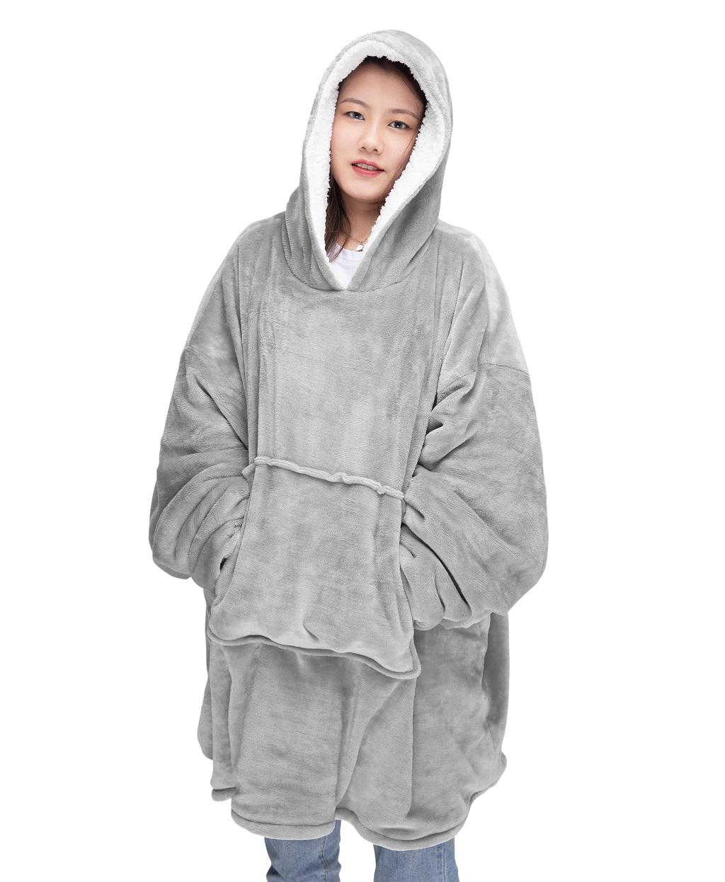 Women Oversized 91x87CM Tartan Hoodie Blanket Chunky Sherpa Plush Soft Cosy Warm