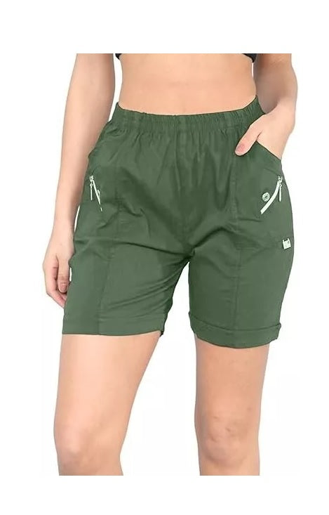 Ladies' Stretchy Capri Shorts – Comfy Summer Short Pants in Cherry Berry – Sizes 8-24 Womenswear