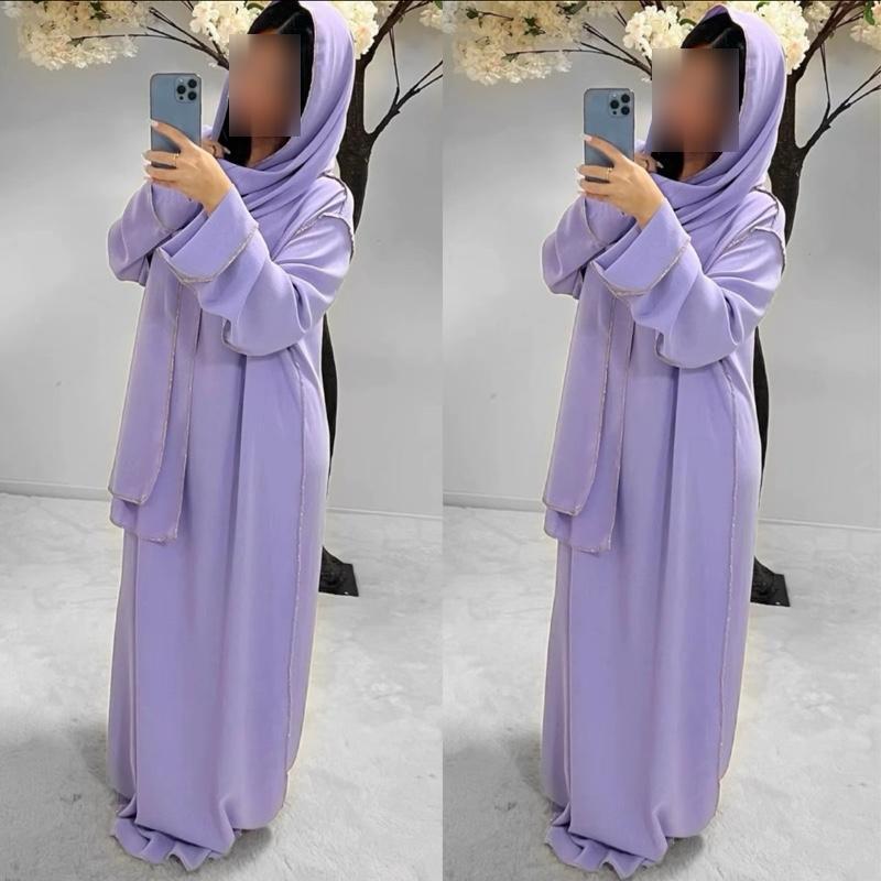 Elegant Soft Touch Gold Stitch Abaya Dress with Matching Scarf – Perfect for Modest Fashion, Ramadan & Eid Gift