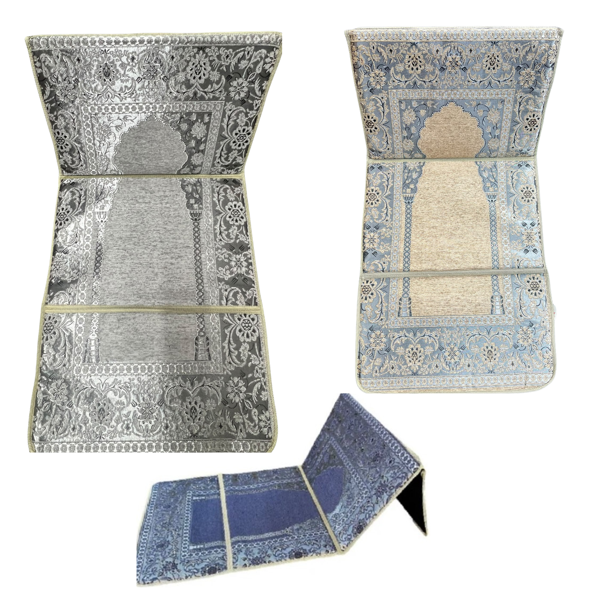 Premium Foldable Prayer Mat with Backrest, Padded Chenille Janamaz 110x55cm