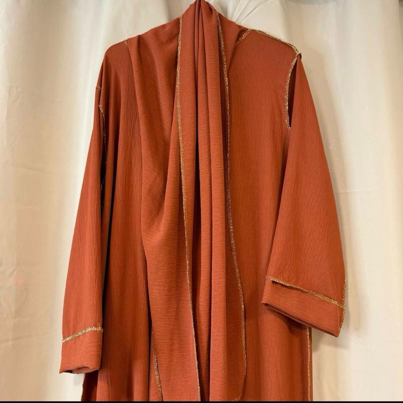 Elegant Soft Touch Gold Stitch Abaya Dress with Matching Scarf – Perfect for Modest Fashion, Ramadan & Eid Gift