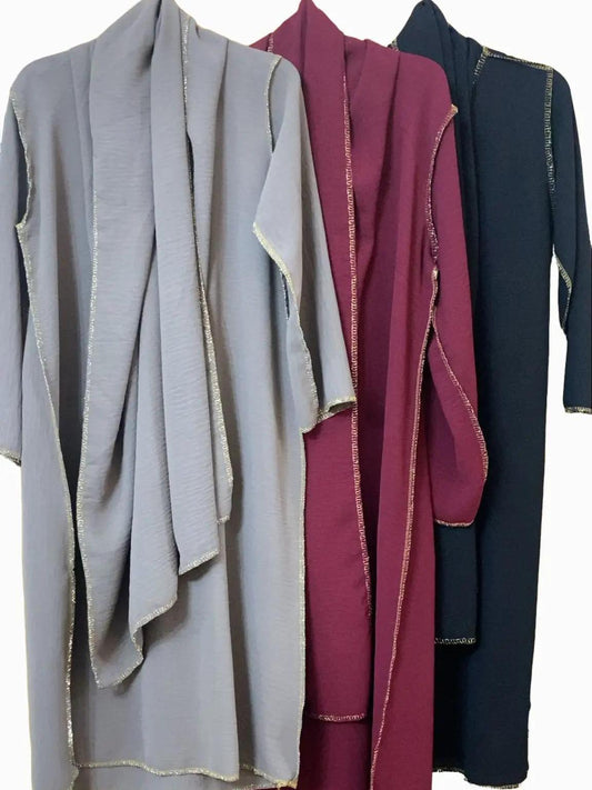 Premium Quality Soft Touch Abaya Dress for Kids – Gold Stitch with Matching Scarf, Perfect for Ramadan & Eid Gift