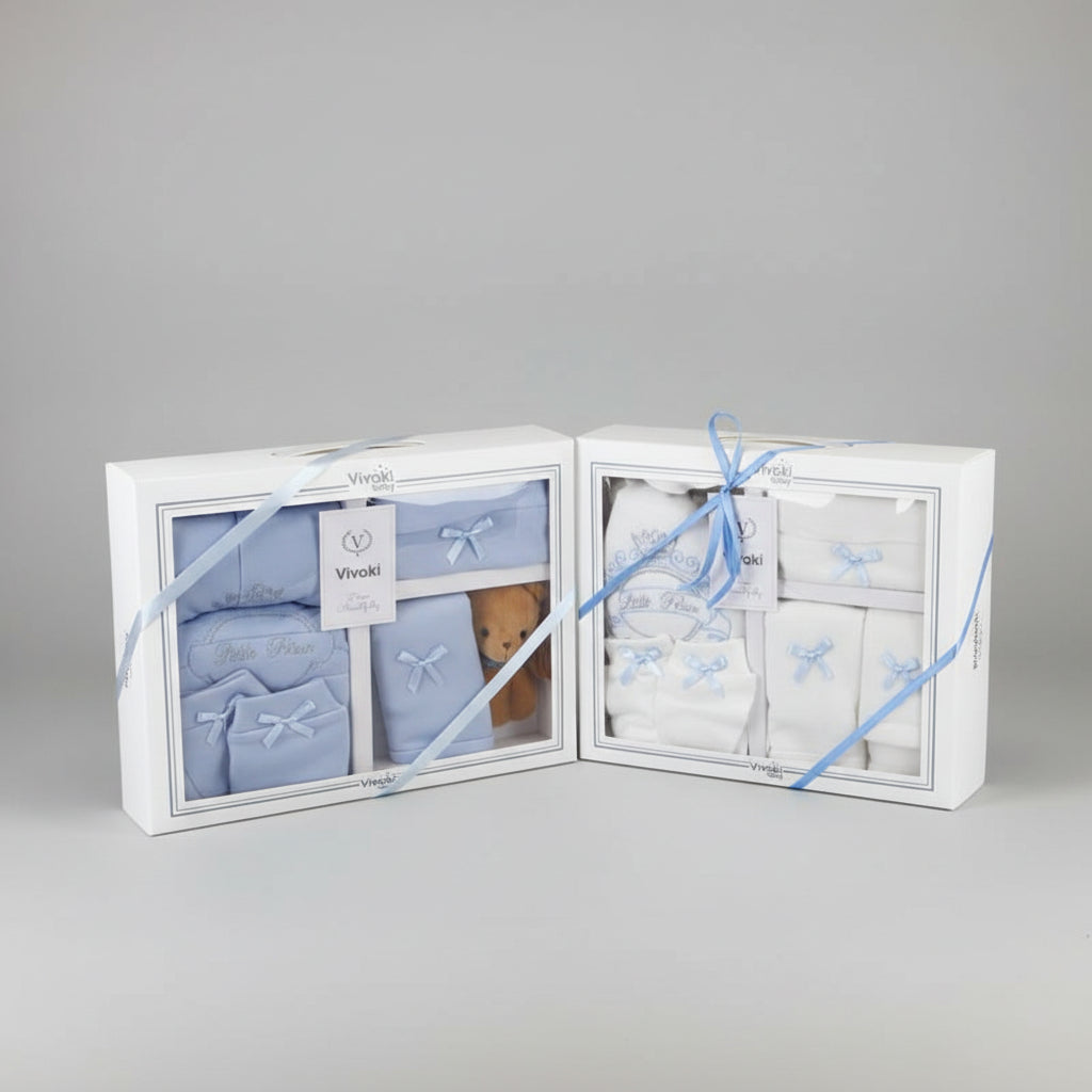 Luxury Newborn Baby Gift Set | 3-6 Months Baby Grow & Celebration Gift | Unisex White, Pink & Blue | Includes Mittens & Adorable Teddy