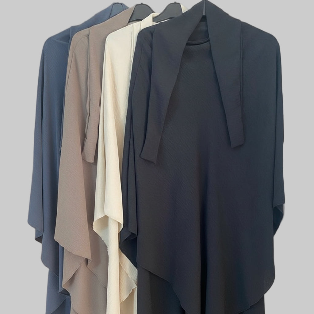 Luxurious Soft Crush Viscose Crepe Khimar Top for Women – Adjustable Tie-Back, Modest & Elegant Design