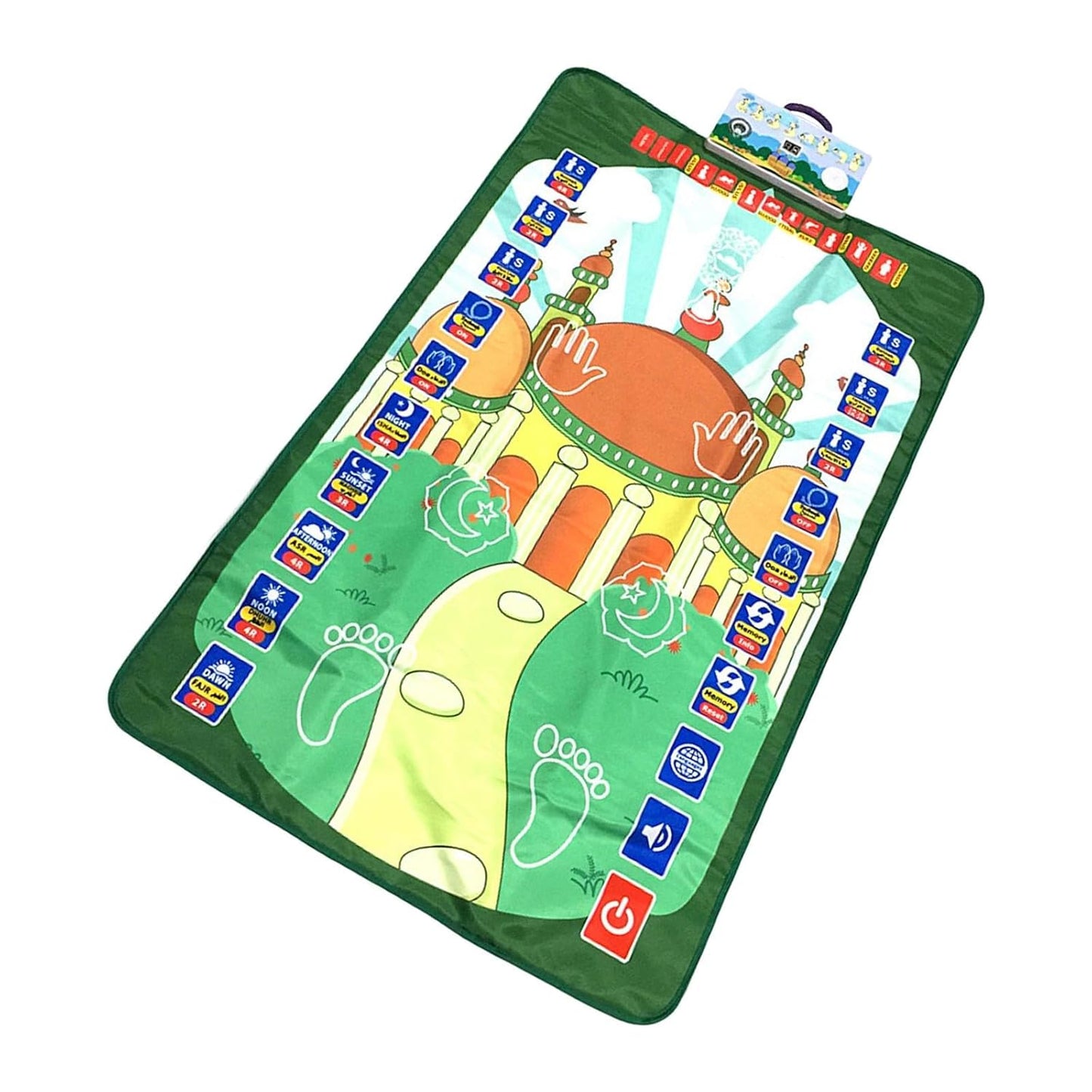 Interactive Educational Green Muslim Prayer Mat for Kids with Guidance – Children's Praying Rug for Religion & Spirituality