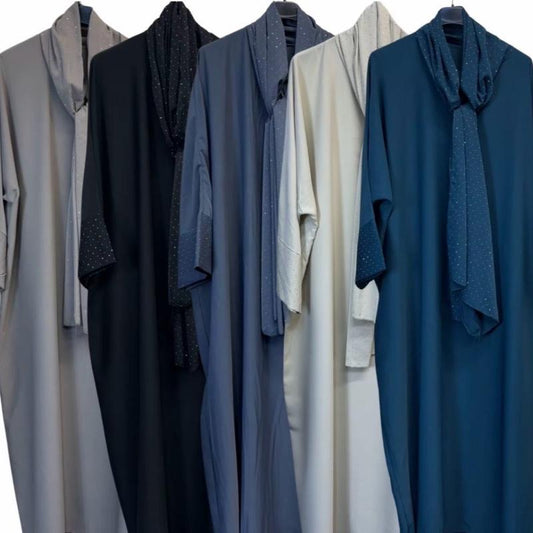 Ladies Sparkle Sleeve Abaya with Attached Hijab – Elegant & Modest Scarf