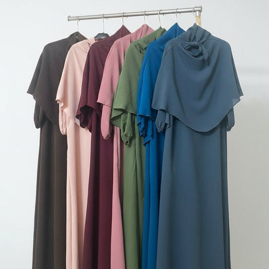 Kids' Two-Piece Abaya Set – Crepe Maxi Dress Khimar with Hijab, Elastic Cuffs | Ideal for Eid & Everyday Use