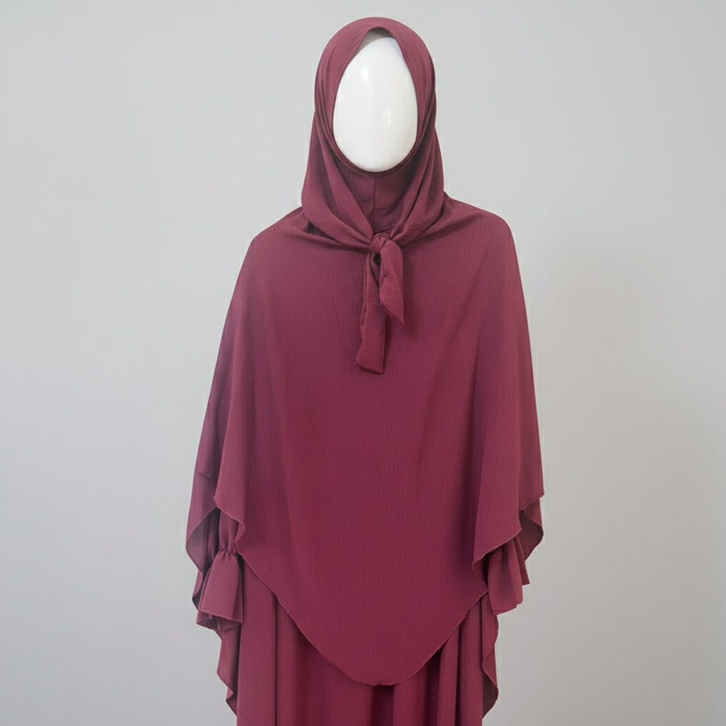 "Women's Wine Color Khimar Abaya Set – 1 or 2 Piece Islamic Traditional Dress – Long, Modest, Comfortable Outfit for Ramadan, Eid, Formal or Everyday Wear"