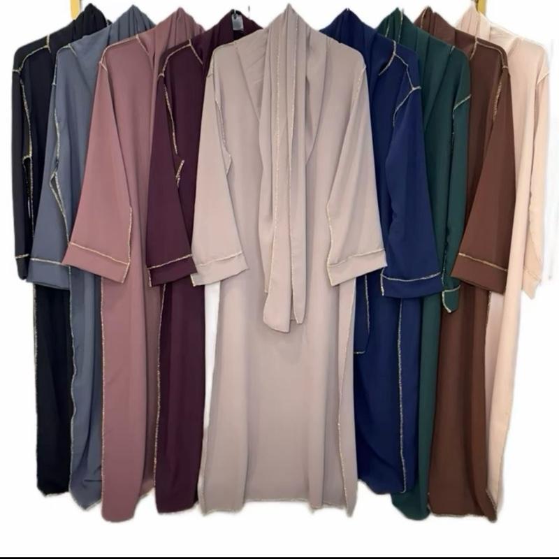 Elegant Soft Touch Gold Stitch Abaya Dress with Matching Scarf – Perfect for Modest Fashion, Ramadan & Eid Gift
