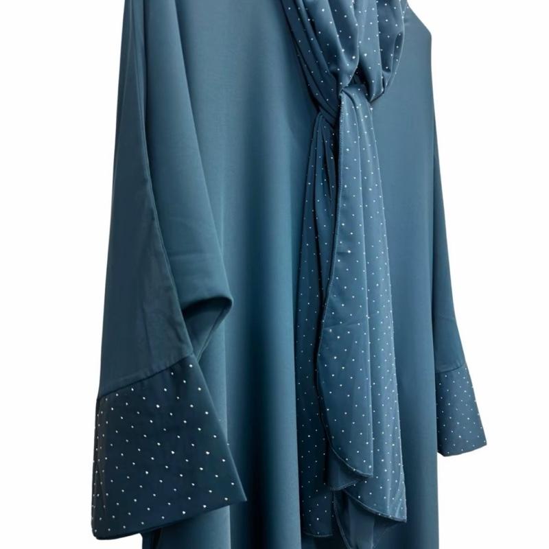 Ladies Sparkle Sleeve Abaya with Attached Hijab – Elegant & Modest Scarf