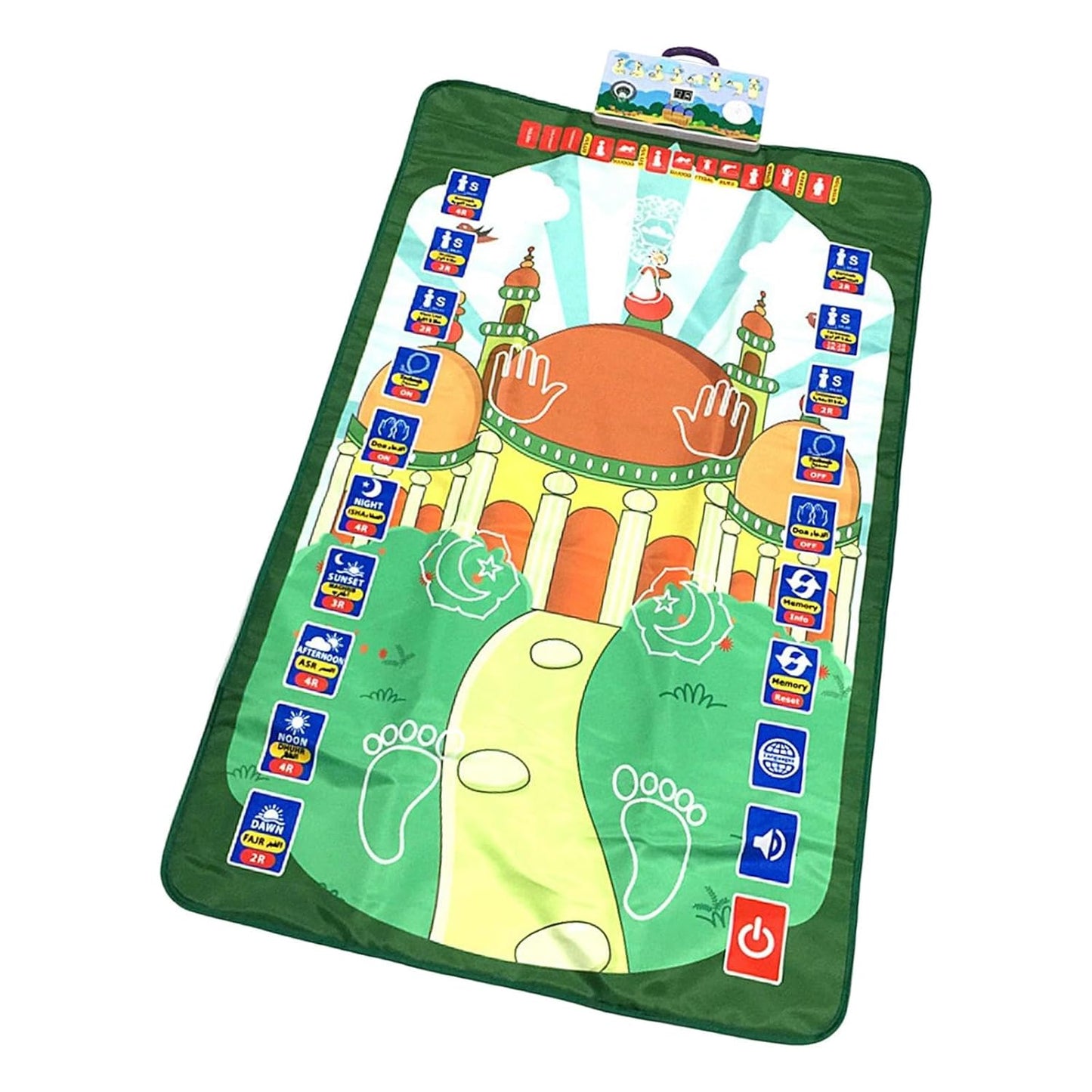 Interactive Educational Green Muslim Prayer Mat for Kids with Guidance – Children's Praying Rug for Religion & Spirituality