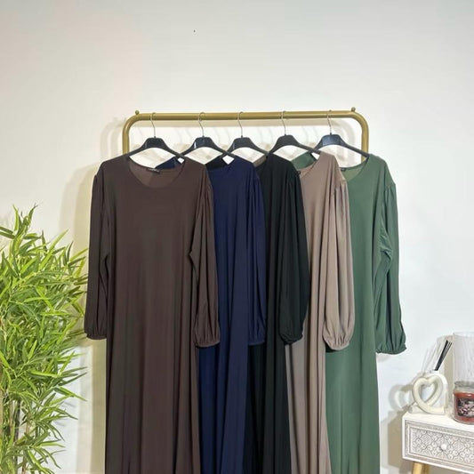 Elegant Crepe Jazz Maxi Abaya with Pockets – Simple Casual Crew Neck Prayer Dress