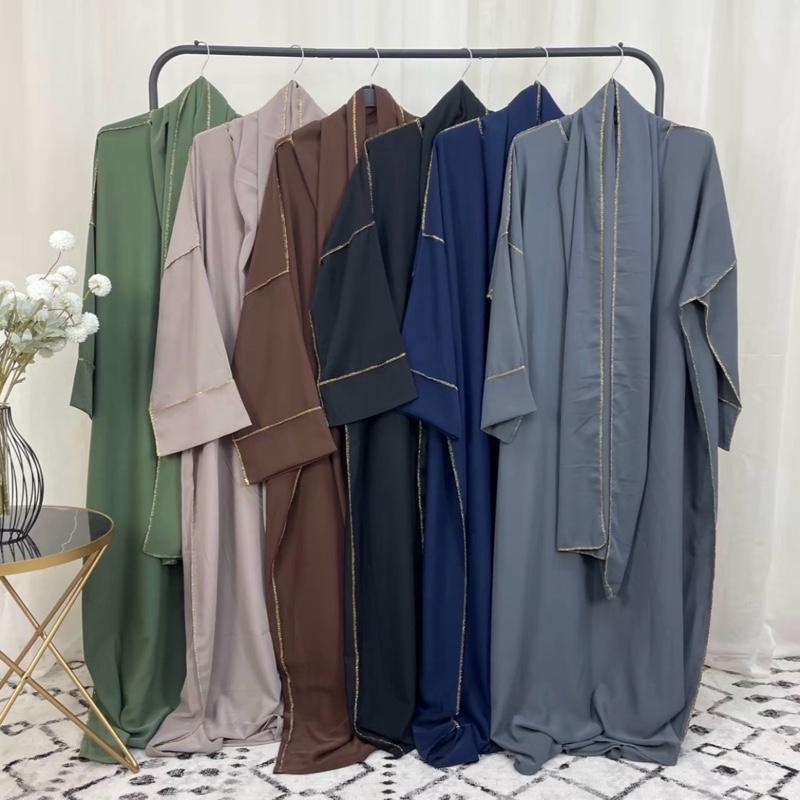 Elegant Soft Touch Gold Stitch Abaya Dress with Matching Scarf – Perfect for Modest Fashion, Ramadan & Eid Gift