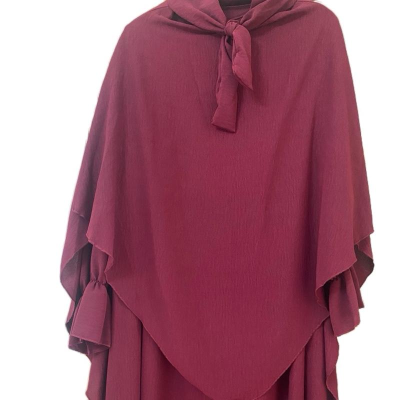 "Women's Wine Color Khimar Abaya Set – 1 or 2 Piece Islamic Traditional Dress – Long, Modest, Comfortable Outfit for Ramadan, Eid, Formal or Everyday Wear"