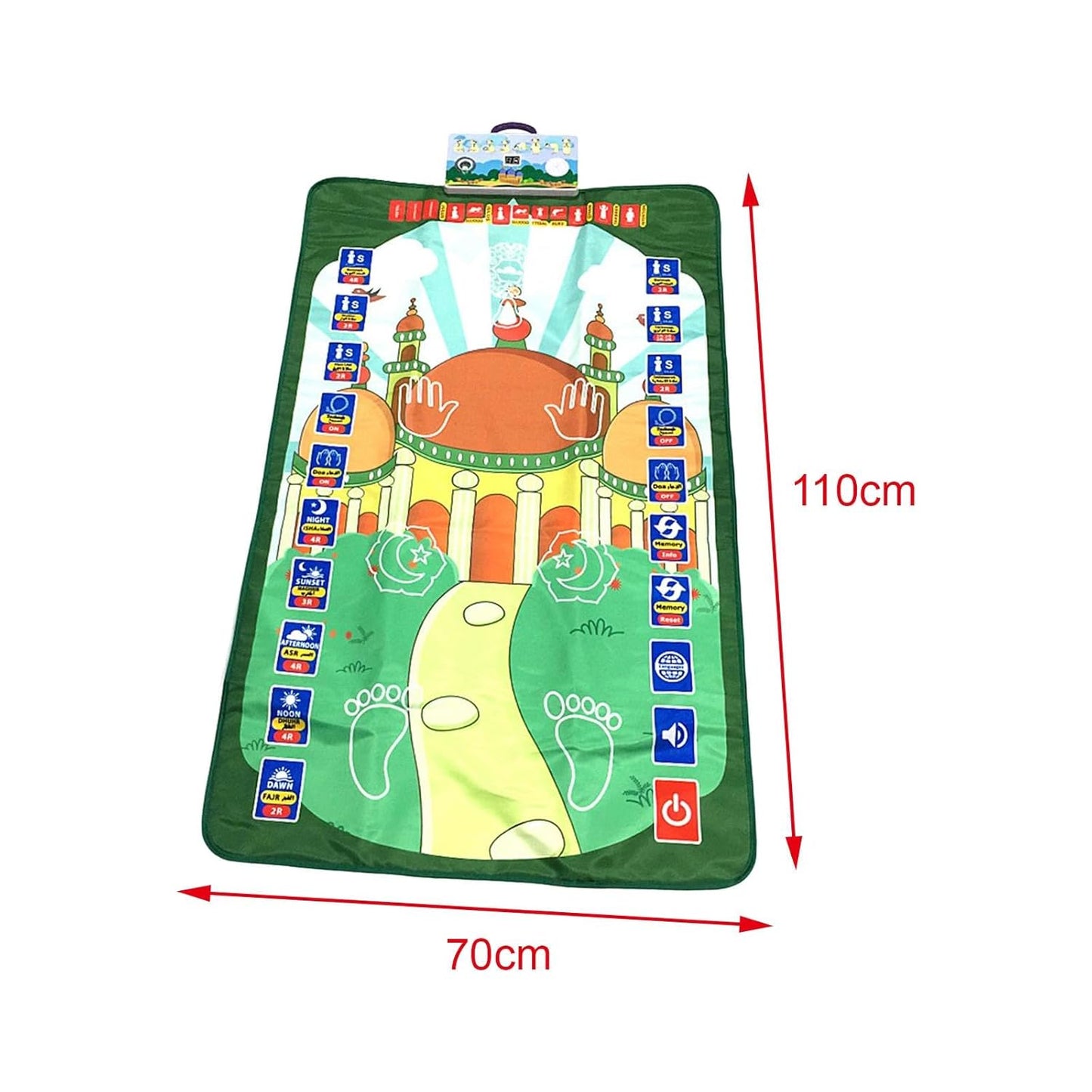 Interactive Educational Green Muslim Prayer Mat for Kids with Guidance – Children's Praying Rug for Religion & Spirituality