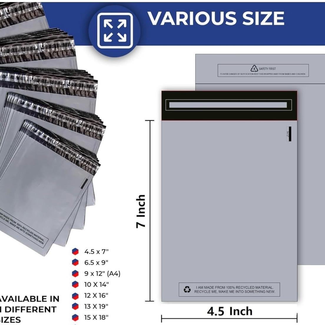 100-Pack Grey Self-Seal Mailing Bags Flyers – Assorted Sizes, Durable Shipping Envelopes for All Products"