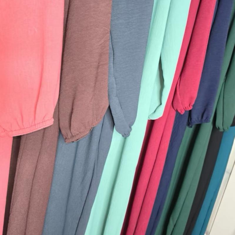 Elegant Crepe Jazz Maxi Abaya with Pockets – Simple Casual Crew Neck Prayer Dress