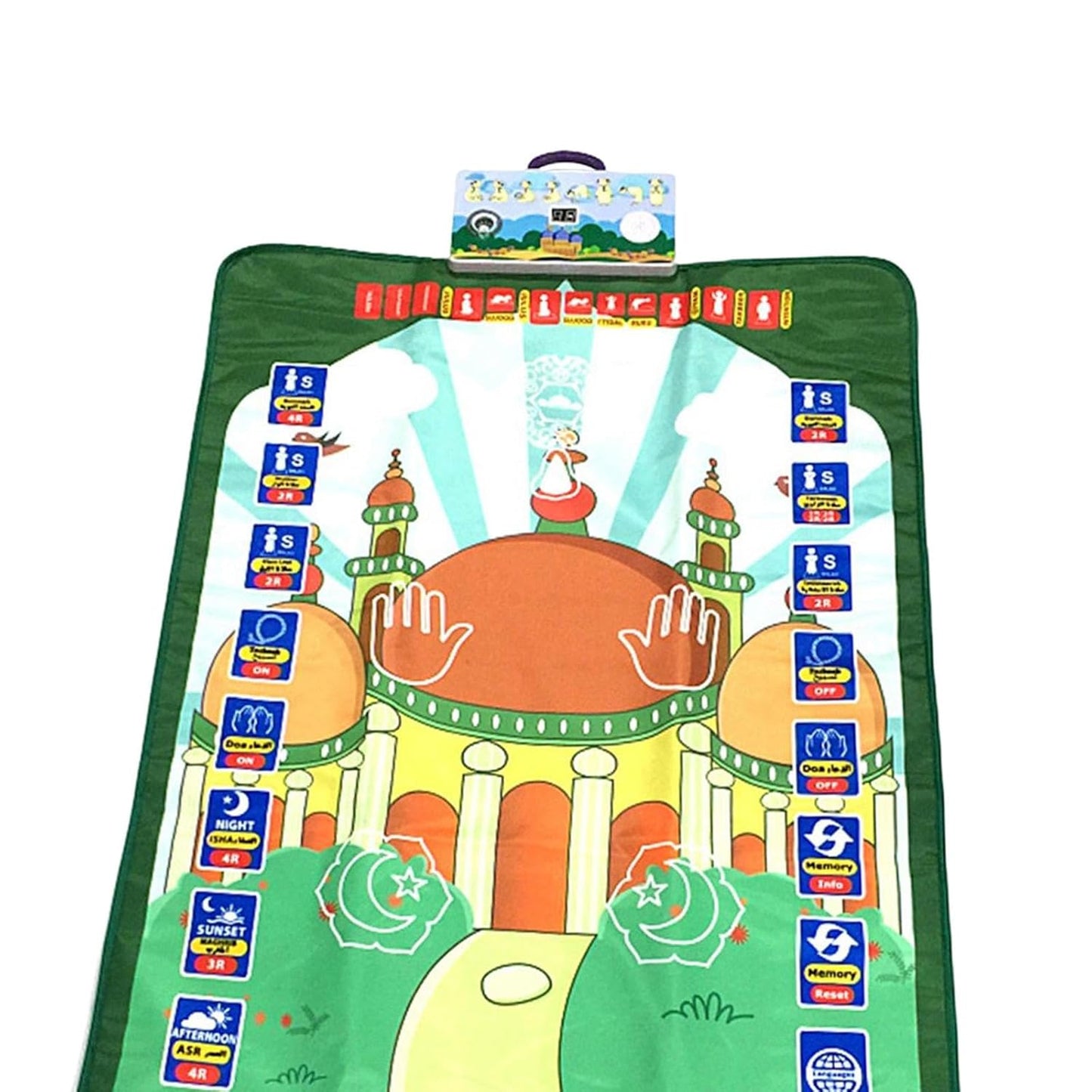Interactive Educational Green Muslim Prayer Mat for Kids with Guidance – Children's Praying Rug for Religion & Spirituality