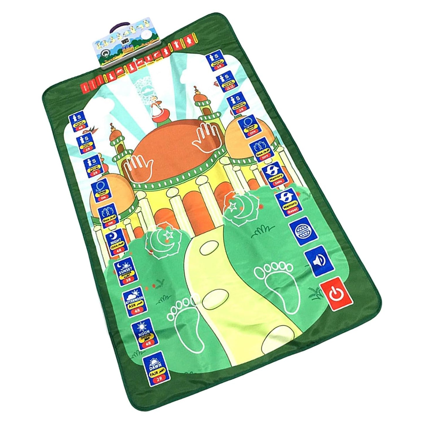 Interactive Educational Green Muslim Prayer Mat for Kids with Guidance – Children's Praying Rug for Religion & Spirituality