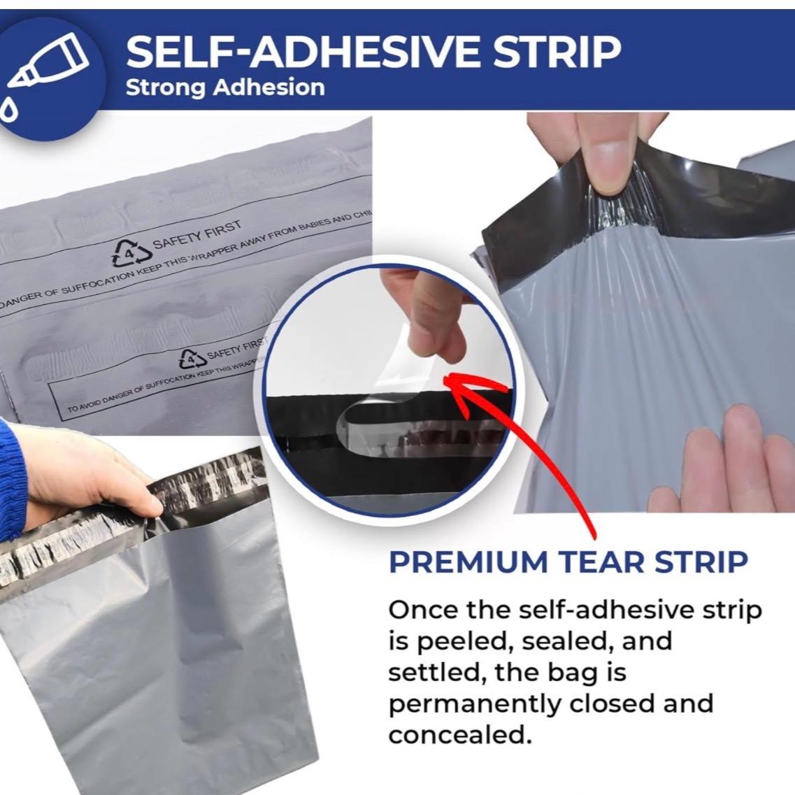 100-Pack Grey Self-Seal Mailing Bags Flyers – Assorted Sizes, Durable Shipping Envelopes for All Products"