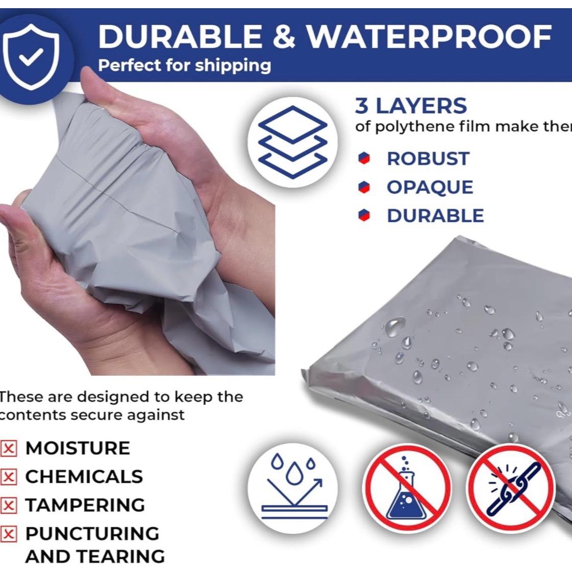 100-Pack Grey Self-Seal Mailing Bags Flyers – Assorted Sizes, Durable Shipping Envelopes for All Products"