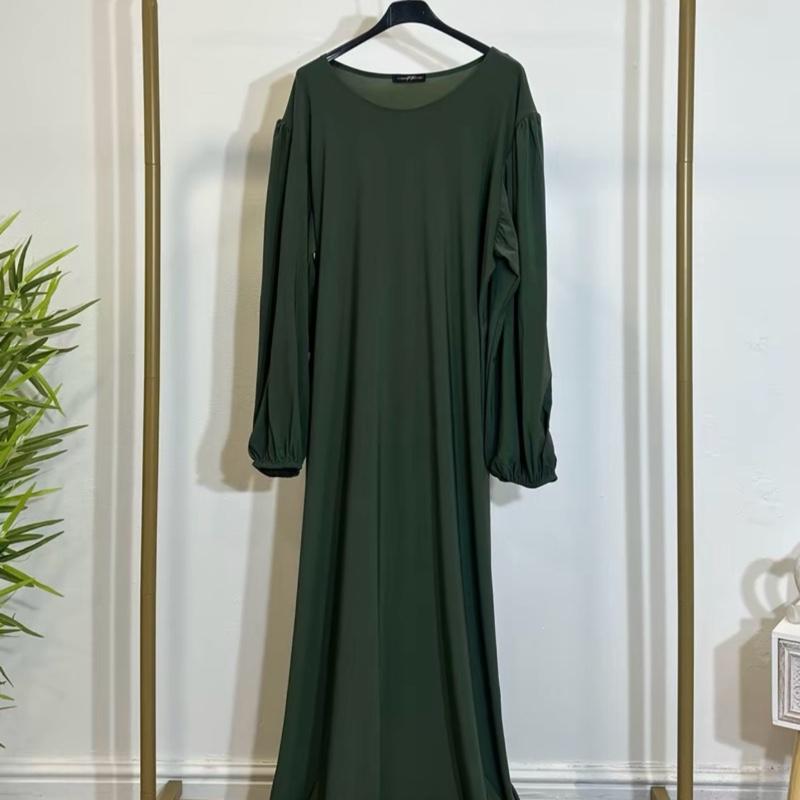 Elegant Crepe Jazz Maxi Abaya with Pockets – Simple Casual Crew Neck Prayer Dress