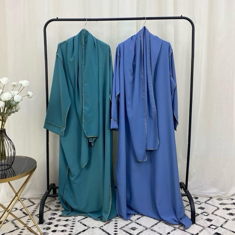 Elegant Soft Touch Gold Stitch Abaya Dress with Matching Scarf – Perfect for Modest Fashion, Ramadan & Eid Gift