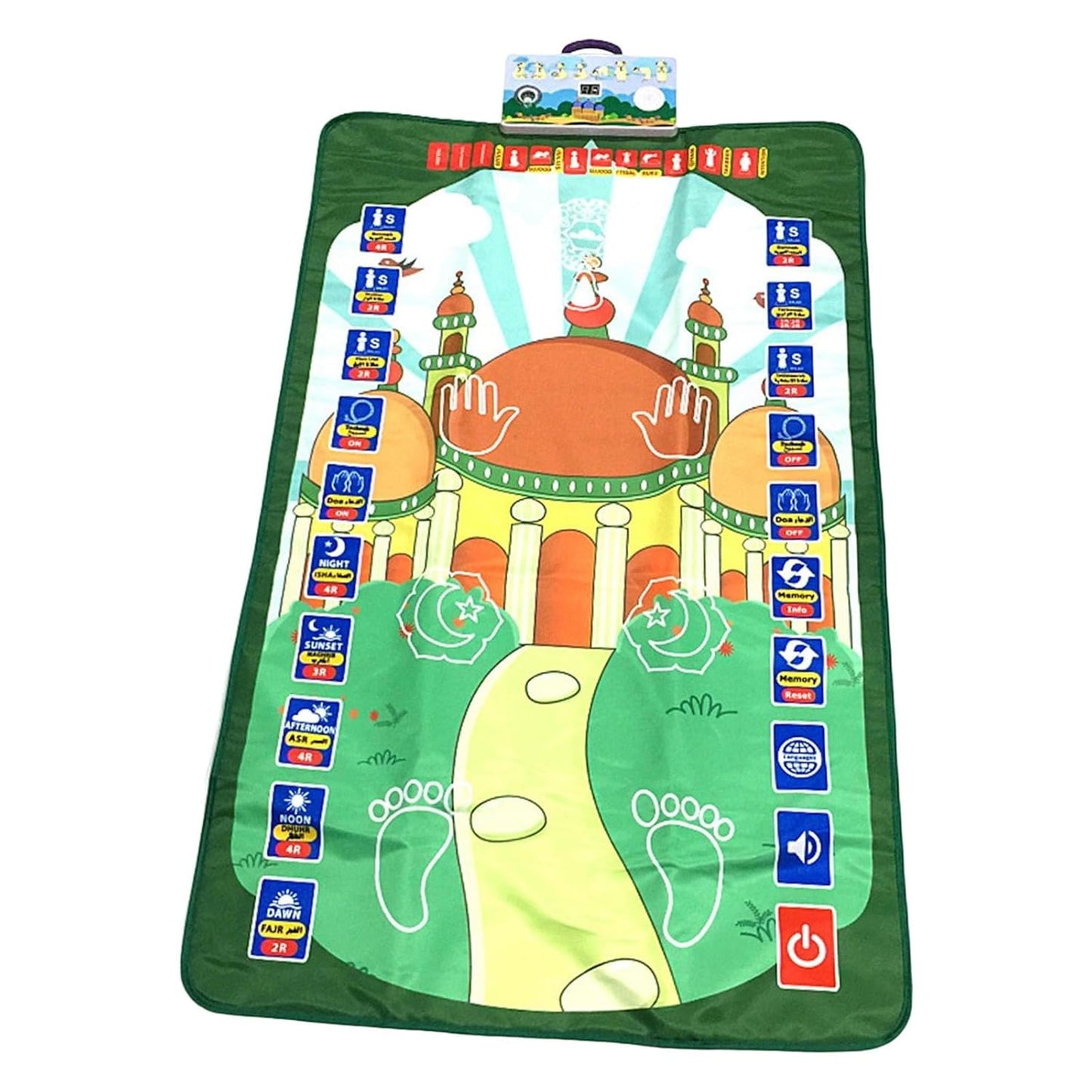 Interactive Educational Green Muslim Prayer Mat for Kids with Guidance – Children's Praying Rug for Religion & Spirituality
