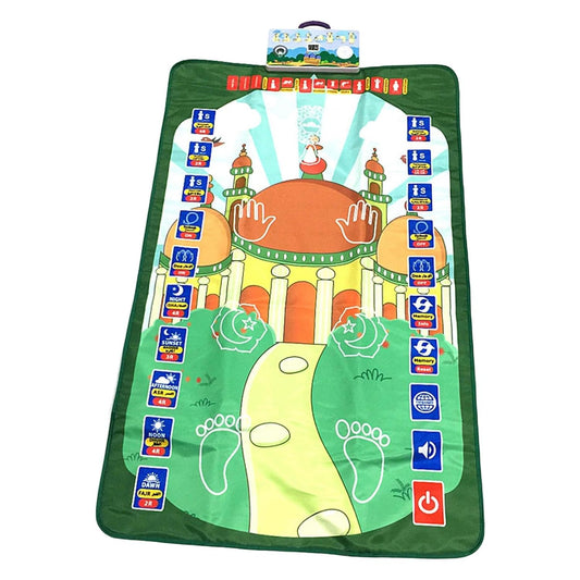 Interactive Educational Green Muslim Prayer Mat for Kids with Guidance – Children's Praying Rug for Religion & Spirituality