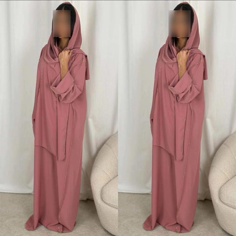 Elegant Soft Touch Gold Stitch Abaya Dress with Matching Scarf – Perfect for Modest Fashion, Ramadan & Eid Gift